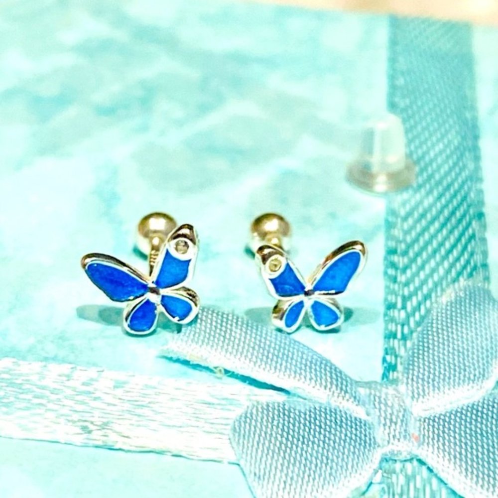 Blue  Butterfly  stud earrings with secure clasp